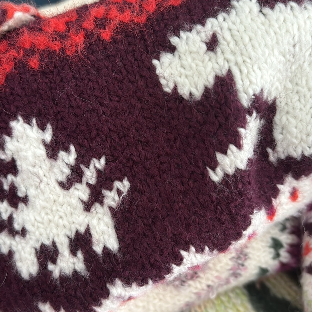 Free People Cream Knit Hoodie with Forest and Bear Fair Isle - Picture 5 of 7